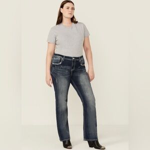 Grace In LA Dark Wash Rhinestone Embellished Bootcut Easy Fit Jeans Western